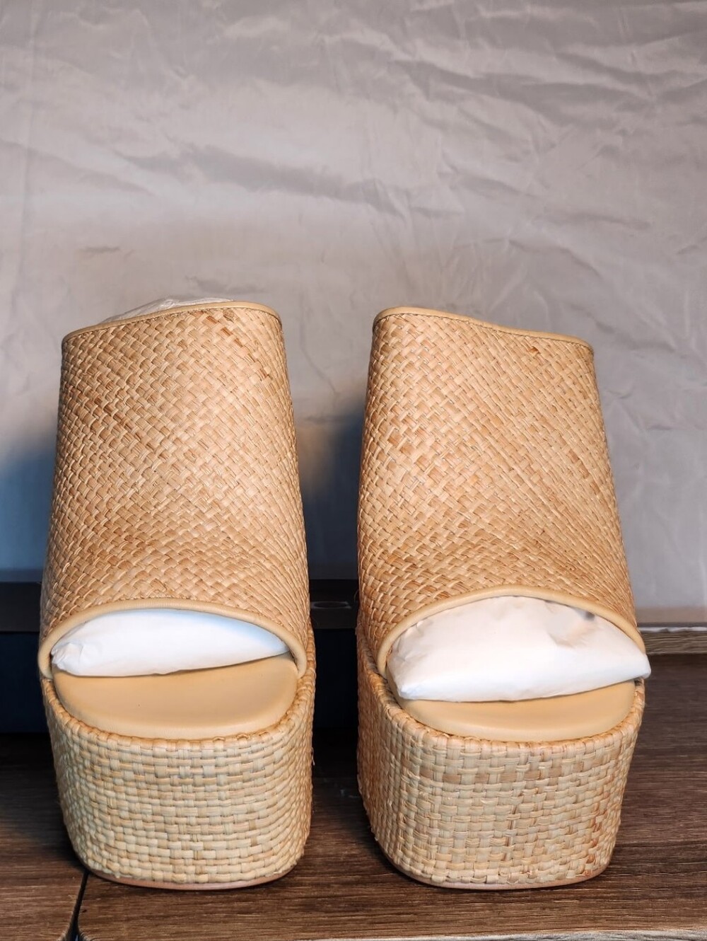 Coach BOBI Woven Platform Slide Heels in Natural Straw